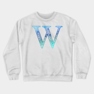 Floral Letter Capital W Blue Crewneck Sweatshirt